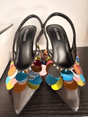 Steve Madden Black Slingback Pumps with Multicolor Sequin Discs